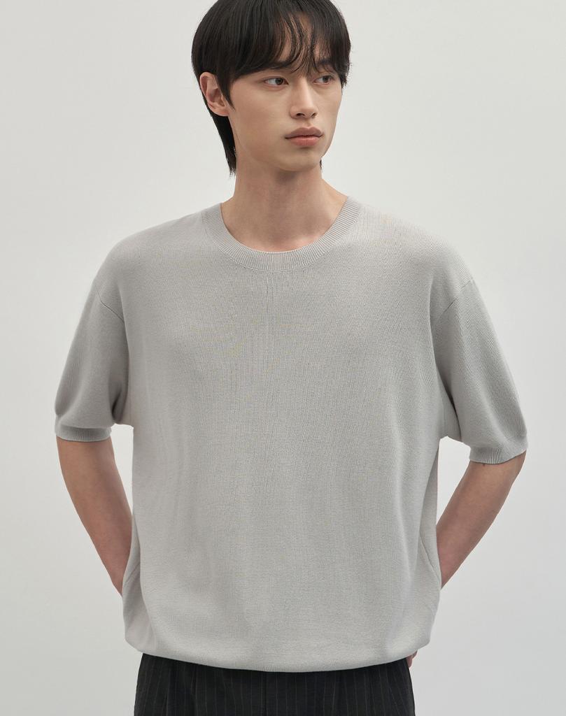 Work On Body Off Cool Bamboo Semi-Overfit Round Neck Short Sleeve Knit [Gray]