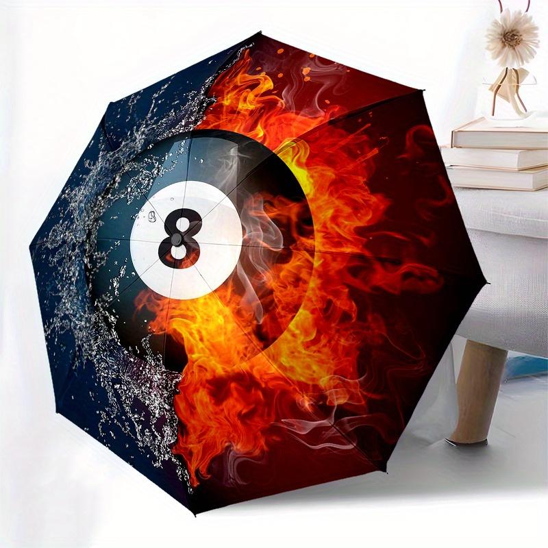 Fire & Water: The Ultimate Billiard Ball Artwork Umbrella, Cute Umbrella with Cute Design, Portable 3-Fold Compact Umbrella for Men & Women, Valentine
