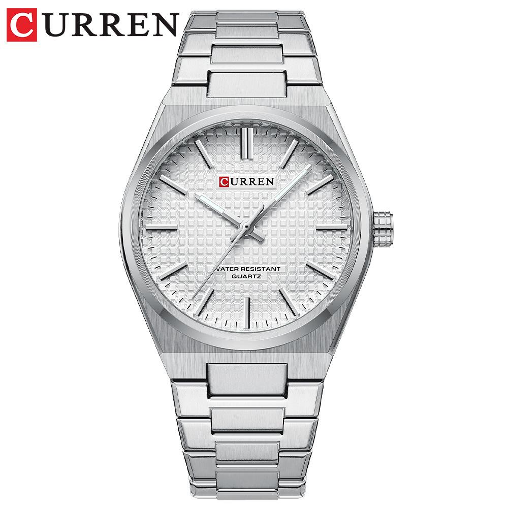 CURREN 8439 שעון יד קוורץ שעון יד קשיח כסוף-זהוב פנאי פשוט עסקי רצועת נירוסטה שעון יד לגברים מתנה