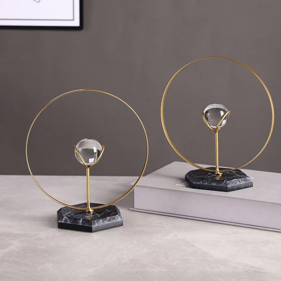 Geometric Iron Frame with Faux Crystal Ball Modern Geometric Tabletop Ornament for Living Room Dining Room Office Table Centerpiece