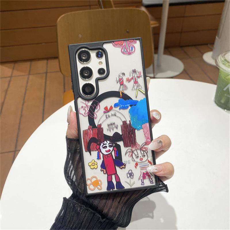 

Children s graffiti is suitable for Samsung s25ultra mobile phone case s24plus magnetic suction s23ultra cartoon s22 anti-drop. S22