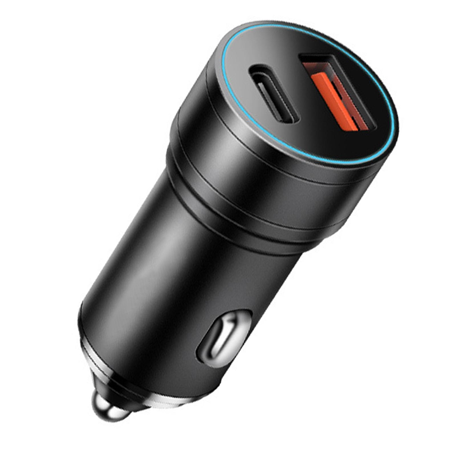 

Intelligent Car Charger QC3.0 Fast Charging Adapter Support PD12W Protocol Type C USB Double Port Car Charging Head чёрный
