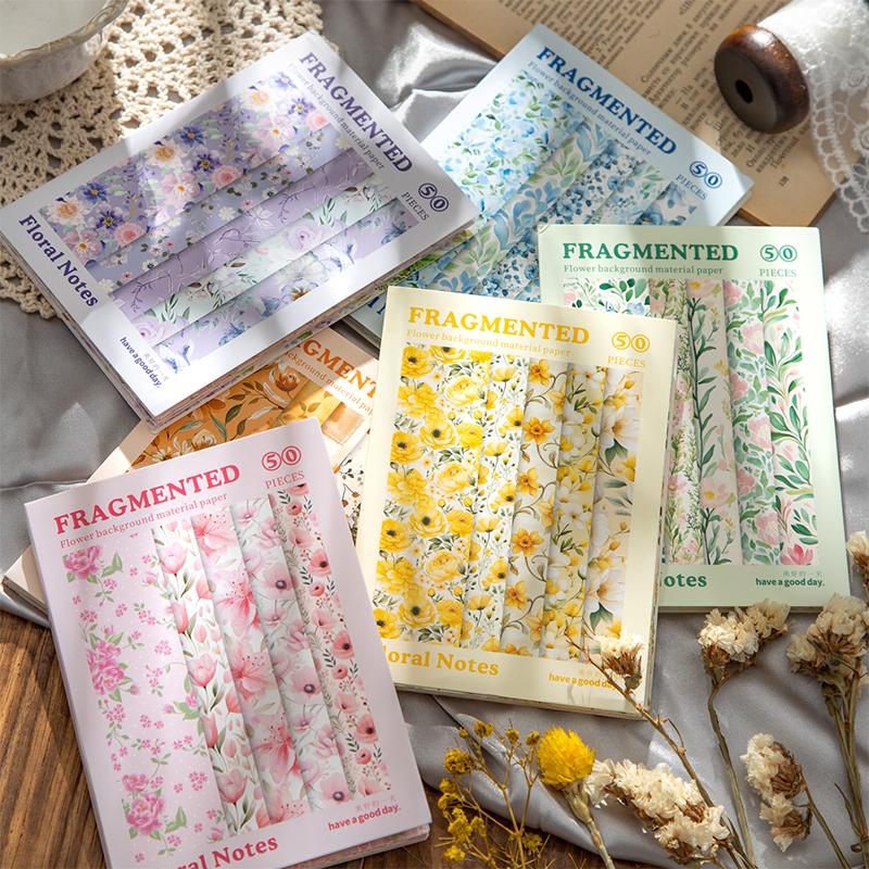 Journal GO 50 Stück Floral Handgemachtes Material Papier Junk Journal Planer Scrapbooking Vintage Dekoration Collage DIY Bastelpapiere