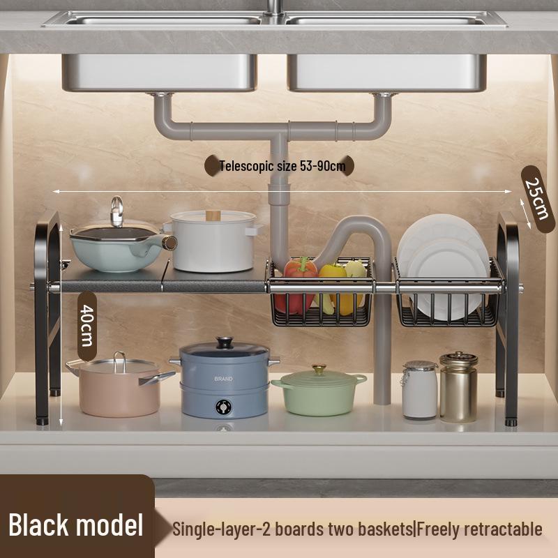 Organisateur rétractable sous l'évier: Étagère à ustensiles de cuisine et panier de rangement multicouches