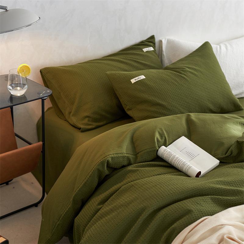 

Хлопок класса А, пряжа двойного слоя материнского и младенческого класса, набор из 4 предметов, общежитие из чистого хлопка, набор из 3 предметов, однотонная простыня, вафельное одинарное пододеяльник 1.2 m 3pc quilt 1.5*2m оливковое зеленый