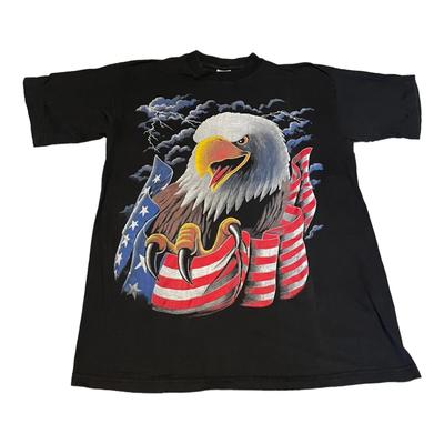 Vtg 1990s American Patriotic USA Flag Eagle Sky Lightning T Shirt XL Black