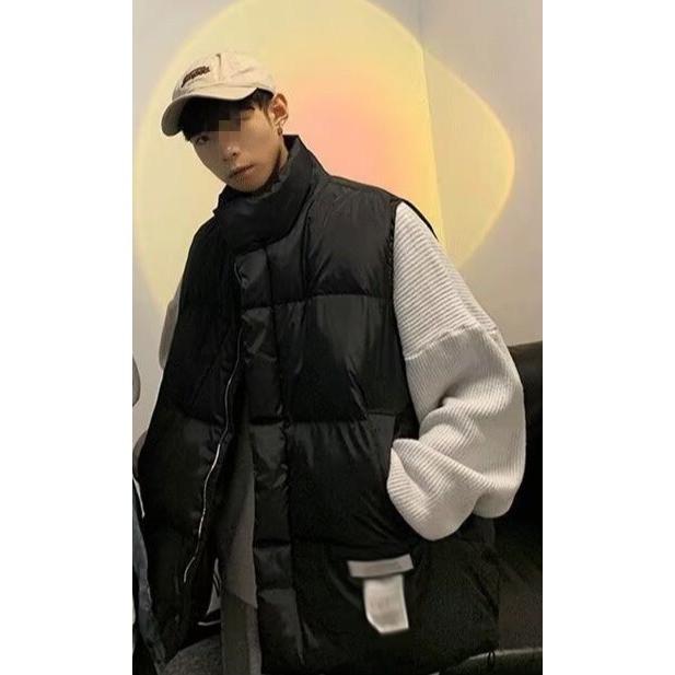 Men s Trendy Stand-Up Collar Cropped Puffer Vest: Thickened Cotton for Autumn/Winter, Loose Fit for Sporty Couples XL