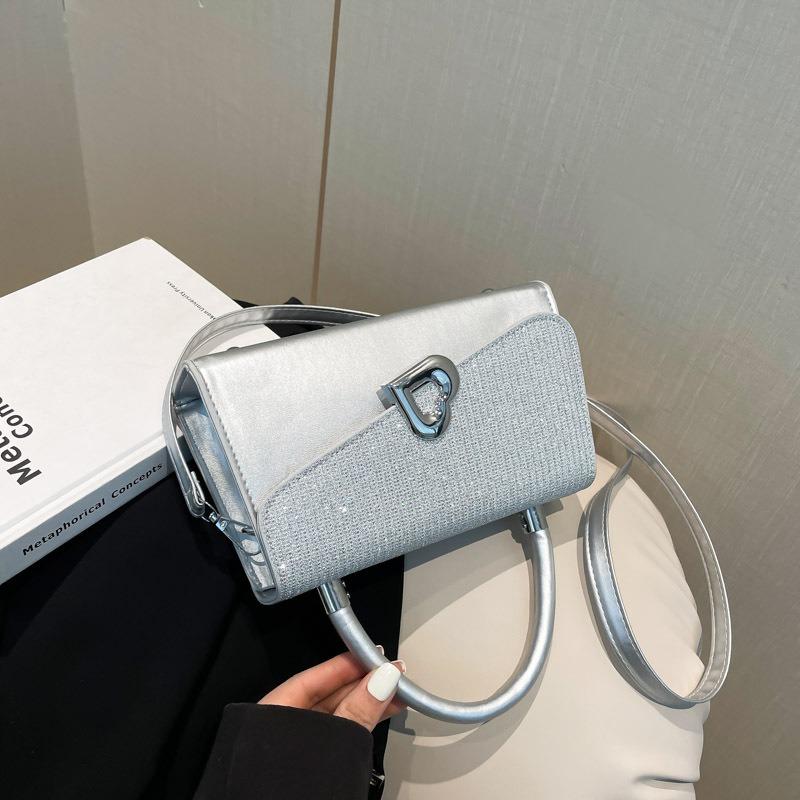 Simple Texture Niche Design Casual Portable Small Square Bag Summer New Glossy Splicing Shoulder Messenger Bag