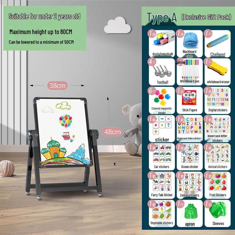 Kids' Double-Sided Magnetic Blackboard & Whiteboard: Erasable Drawing & Writing Stand with Coloring and Graffiti Features