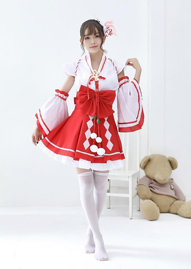 [MTKCNTL] Women's White and Red Shrine Maiden Cosplay Costume for Halloween, Mini Hakama, and Fox Costume, Cute and Elegant for Everyday Wear, Kimono,