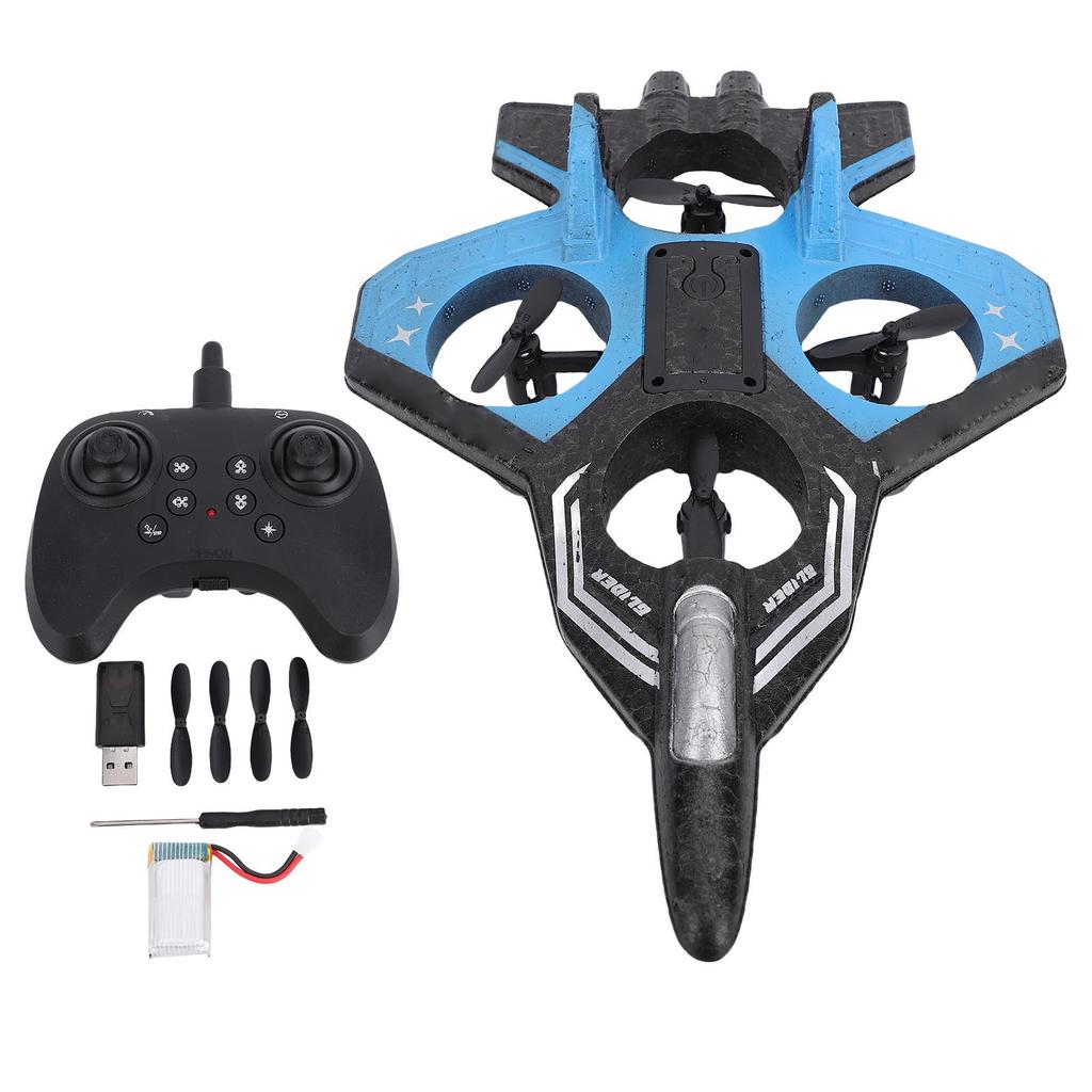RC Airplane 4 Engine Thrust 3 Speeds Rechargeable 1 Key 360 degrees  Stunts Remote Control Plane Toy with Light Blue