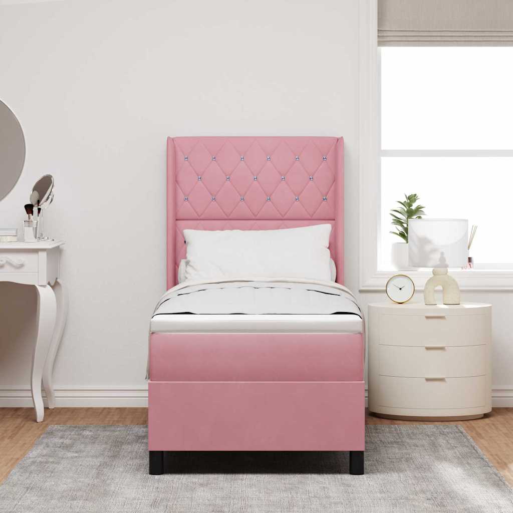 Box Spring Bed with Mattress and Headboard Pink 80 X 200 Cm Velvet