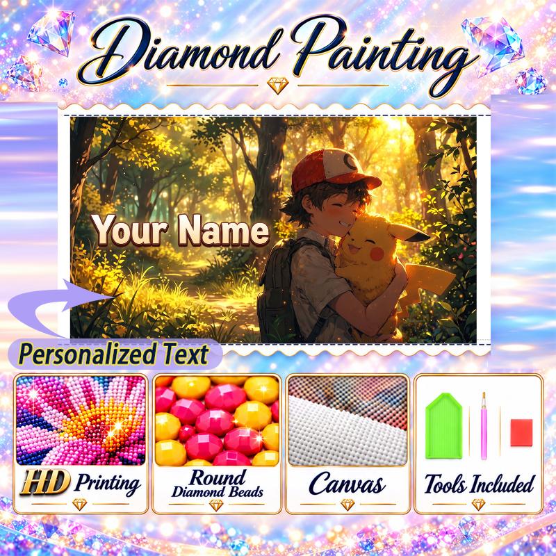 Personalized Pikachu Diamond Art Custom Name 5D Diamond Painting Full Drill DIY Craft