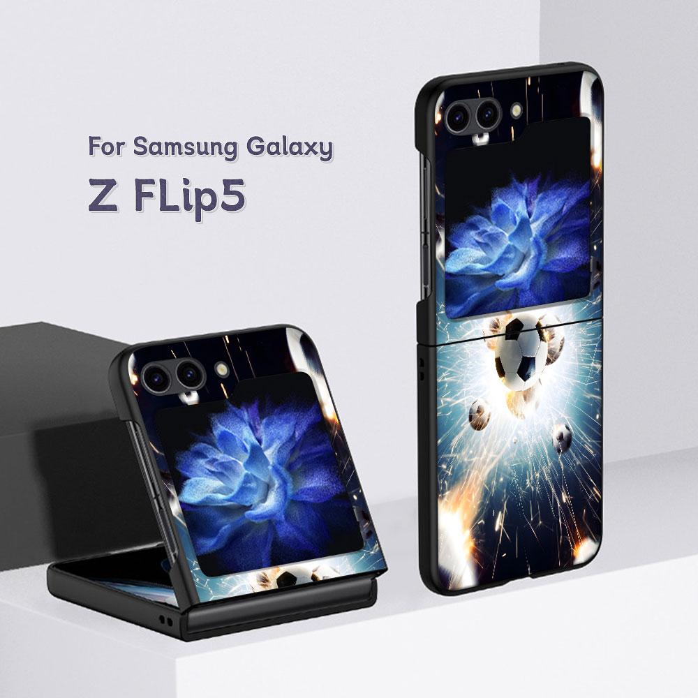 Football Sport Soccer Case for Samsung Galaxy Z Flip5 Black PC Phone Cover Z Flip 5 5G Hard Luxury Coque Zflip5 Funda Capa