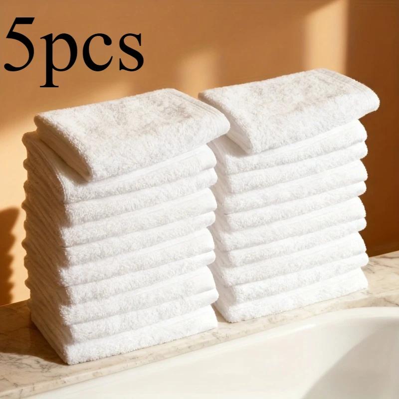 5Pcs Modern White Square Towels, Durable Washable Towels for Bathroom Home Hotel Camping Cleaning Use