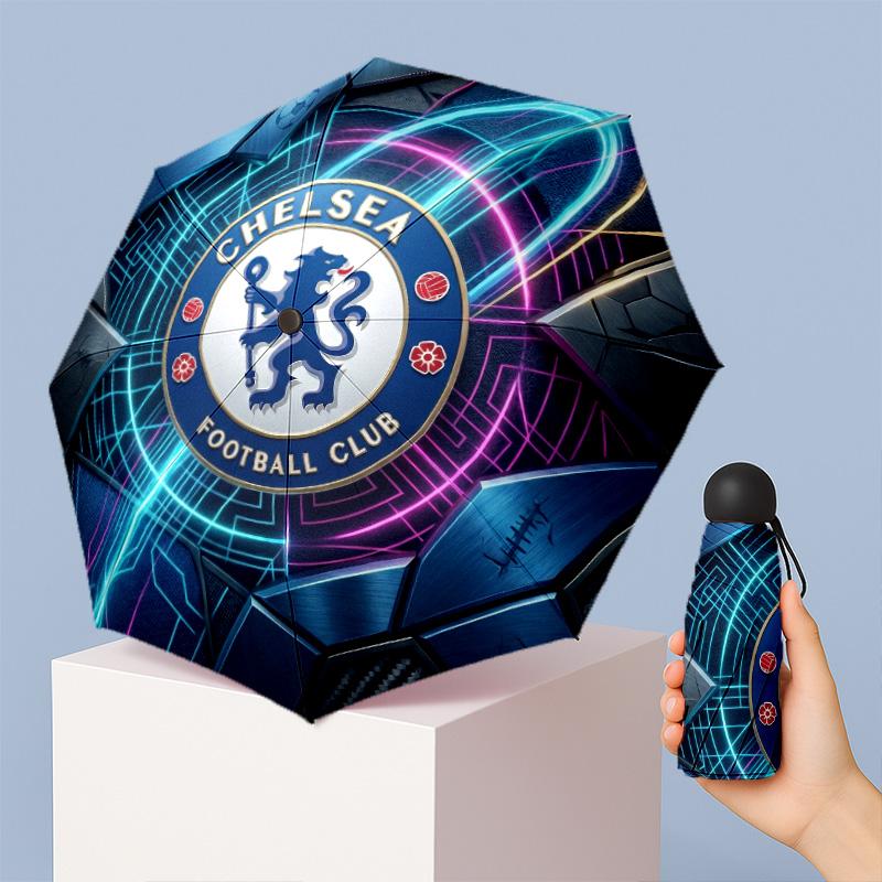 Chelsea FC Pattern Printed Mini 5 Folds 8 Ribs Compact Umbrella Windproof Waterproof Lightweight Portable Folding