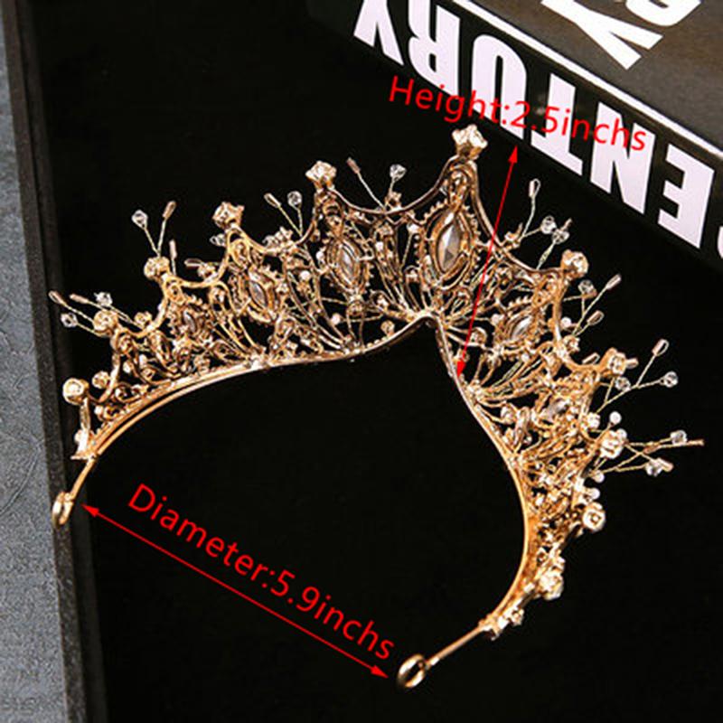 Baroque Queen Crown Handmade Gold Wedding Tiaras And Crown For Bride Headband