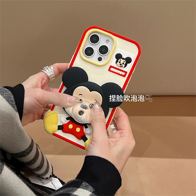 For iPhone 16 15 13 14 12 Pro Max Cute Cartoon Capybara Stitch Mickey Mouse Lotso Butter Bear Soft Silicone Blowing Bubble Cover