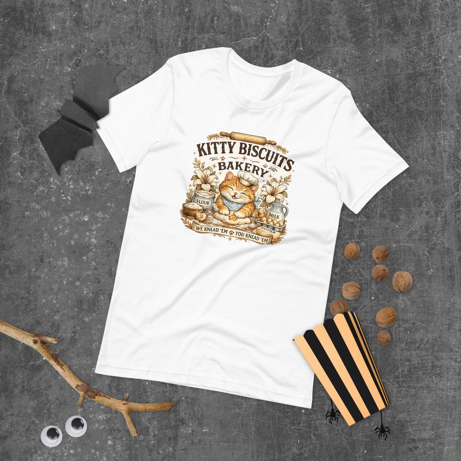 Kitty Biscuits Bakery Cat Baking Shirt, Humorous Cat Owner Tee M