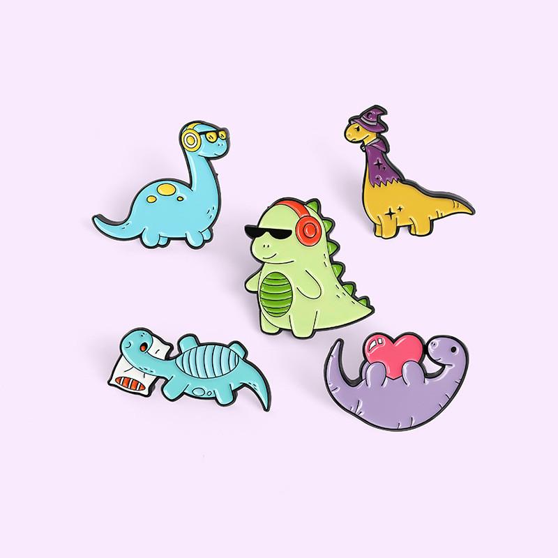 Creative Cartoon Dinosaur Headphone Alloy Badge Brooch For Decoration Unique