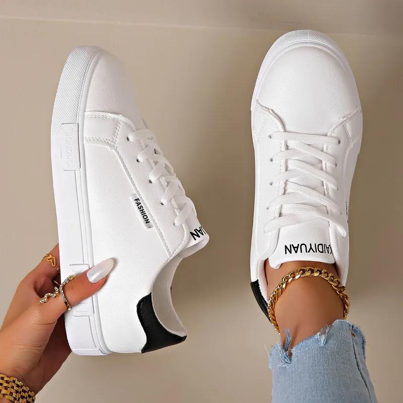 Fashion 2024 Ladies Shoes Lace Up Women's Vulcanize Shoes Plus Size Women Sneakers Mixed Colors Round Toe Flat with Female Casual Shoes