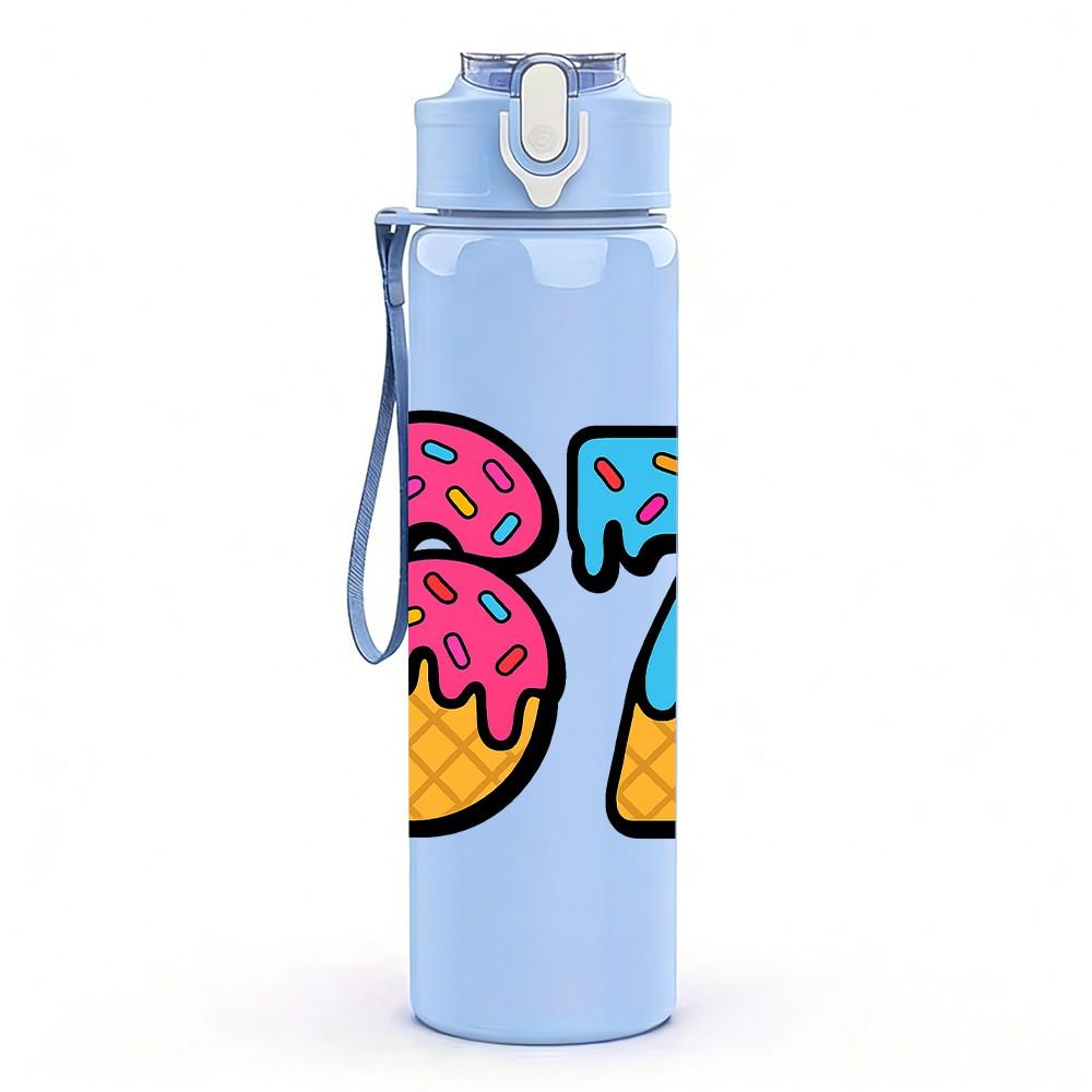 1PC Donut Number Sixty Seven 750ml Color Plastic Sports Water Bottle Leakproof Flip Straw Lid Suitable for Sports Office Home Use