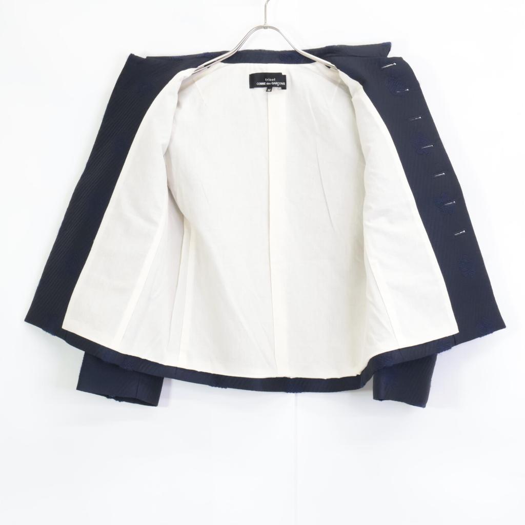 tricotCOMMEdesGARCONS TF-S014 2020 Navy Floral Embroidered Round Collar Jacket Jacket M NavyUsed