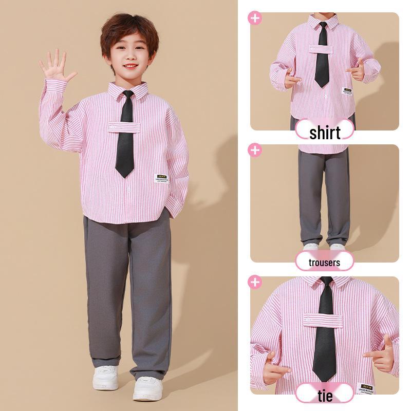 Kids' Academy-Style Striped Shirt & Dress Pants for Choir or Sports Meet