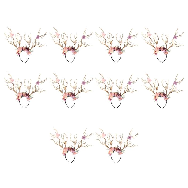 10Pcs Deer Antler Flower Crowns Headbands Tree Branches Headbands Antlers Headbands Cosplay Headdress Hair Accessories