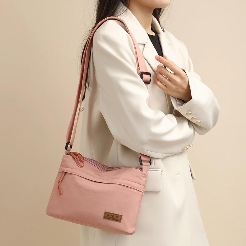 3 Main Pockets High Capacity Shoulder Crossbody Bag for Women Multi-pocket Purse Canvas Handbag Suitable for Mothers Shopping