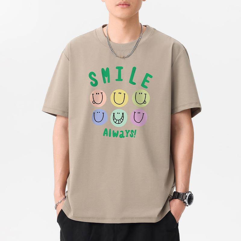 12 Colors Plus Size Always Smile Men's Short Sleeves T-Shirt 100% Cotton Streetwear Tee