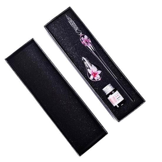1 Set Transparent Dip Pen with Inside Flower Glass Writing Pen Faux Crystal Ink Dip Pen Gift for Student