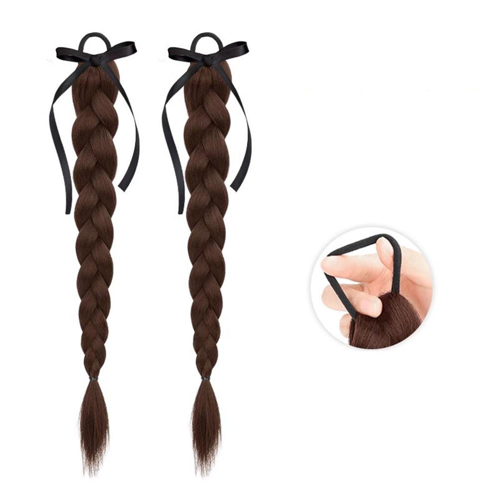 Synthetic  2PC children Simulation boxing braid double ponytail wig Girls ribbon bowknot Twist Braids Wigs Extension 50cm