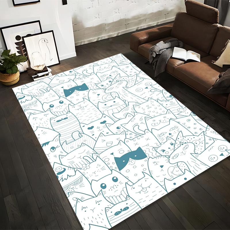 

Cartoon Cat Doodle Pattern Carpet with Playful Feline Designs in Blue and White Style Suitable for use as an anti-slip for room and bedroom sofas 40x60cm( 15x23in )