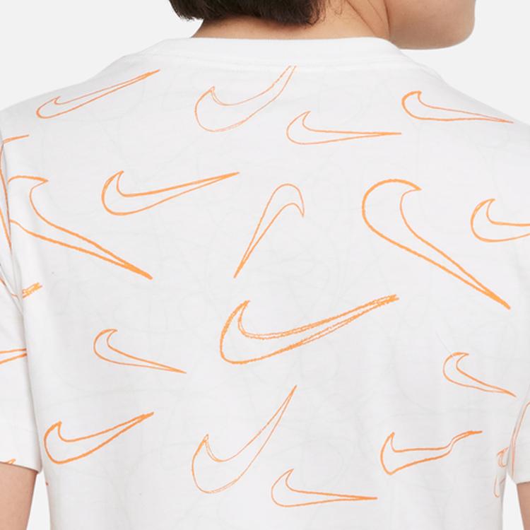 Nike Logo Pattern Printed Round Neck Short Sleeve T-Shirt Kids Tops White DO1815-100
