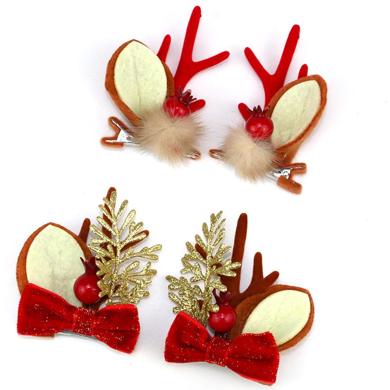 (2pcs) 6.5*7.5cm Christmas Antlers Hair Clip Hair Accessories Puff Christmas Wind Hair Accessories Cute Velvet Antlers Headband