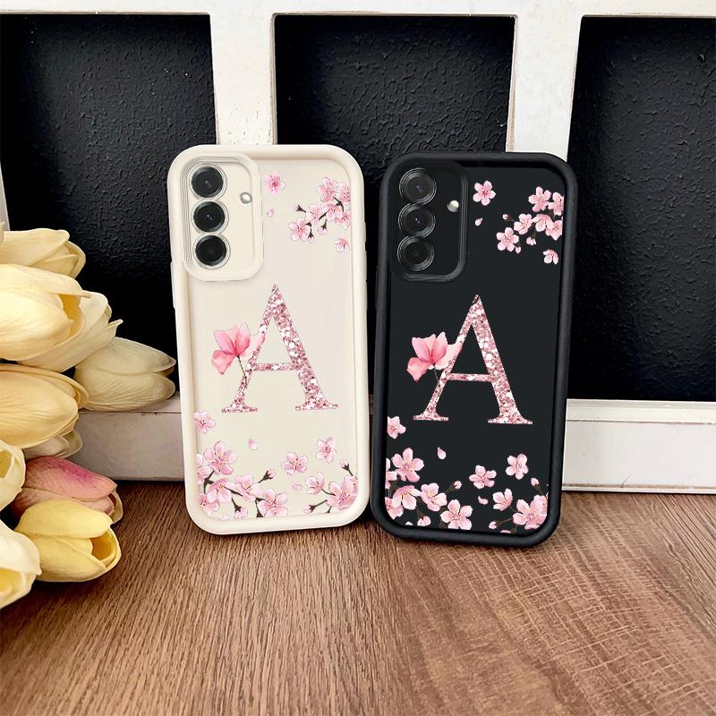Pink Sakura Alphabet A Phone Case for Samsung Galaxy S26 S25 S24 S23 S22 S21 S20 FE/Ultra/Plus 5G Anti-Drop Back Cover