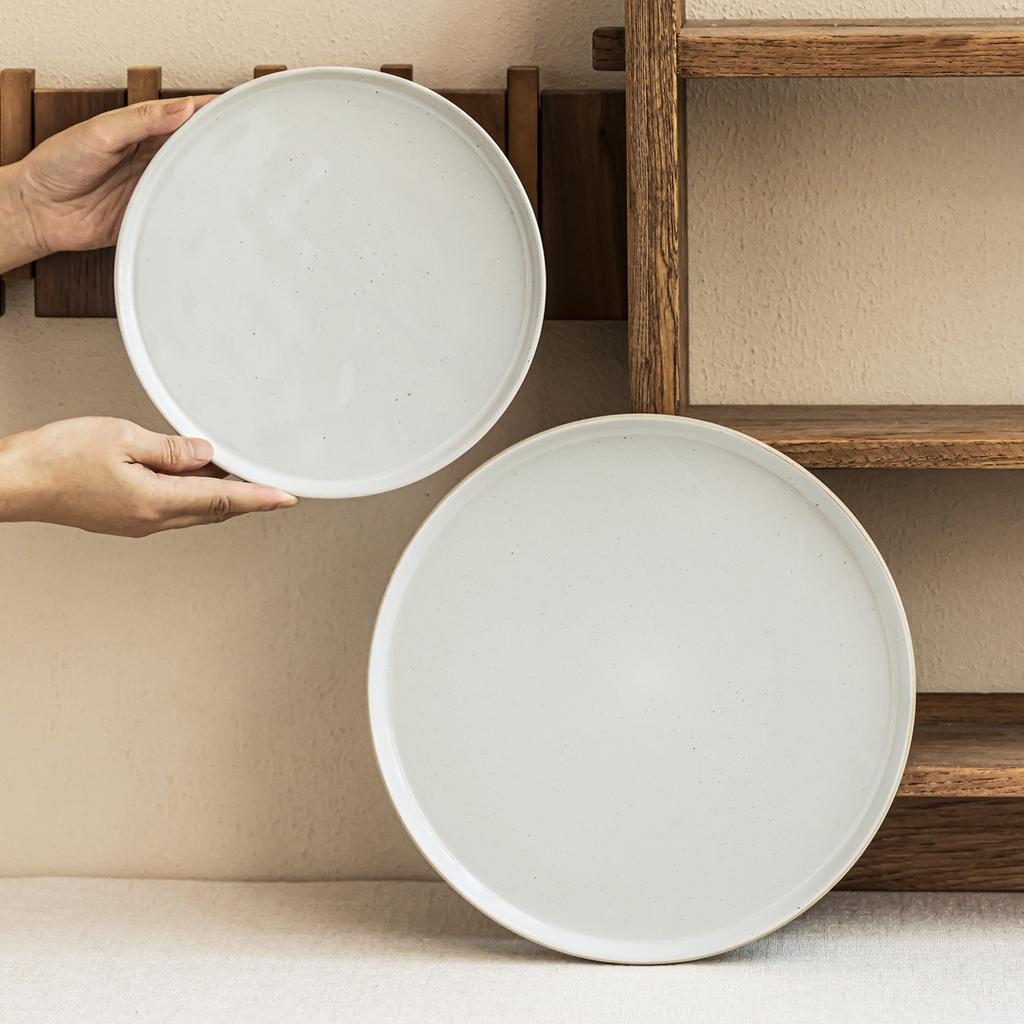 Large Plate Round Shallow Plate Simple Style Ceramic Plate Tableware Vegetable Plate Household Dessert Plate Breakfast Pasta Plate Plate