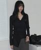 Ledeoli Henley Neck Layered Set Linen Knit Top [Black]