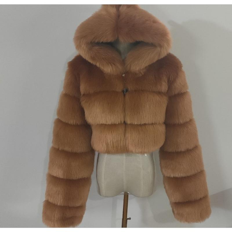 Pelz Herbst und Winter Kunstpelz Thermische Kapuzen-Pelzjacke Damen