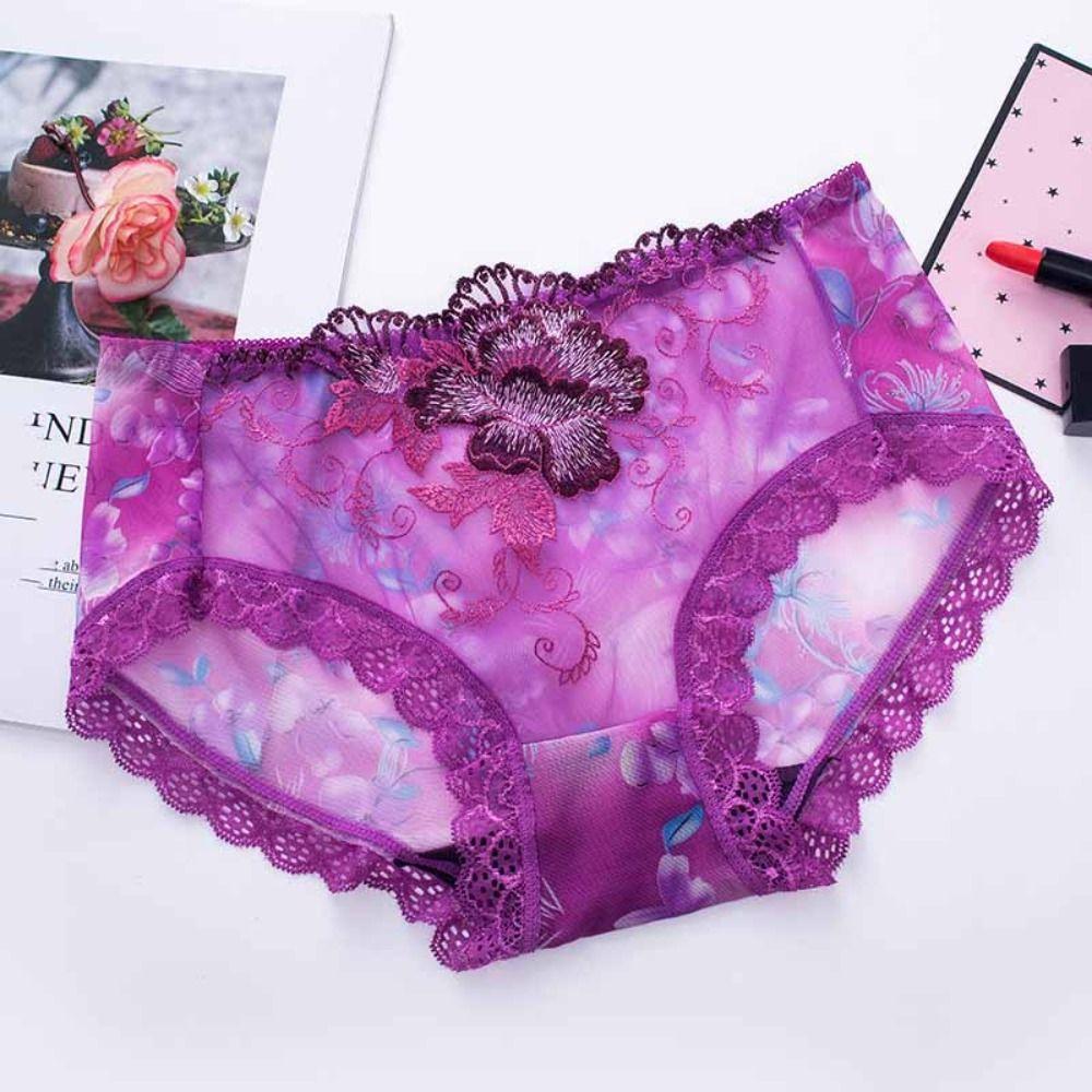 4Pcs Plus Size Lace Flower Underpants Transparent Underwear for Women Lace Seamless Briefs  Gifts