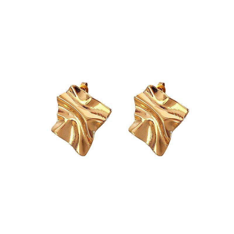 Dongdaemun Pleated Textured Earrings In 18K Gold-Plated Titanium Steel