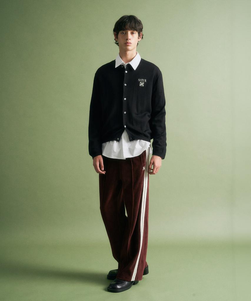 Satur Lauren Basic Crew Neck Fine Cardigan Black