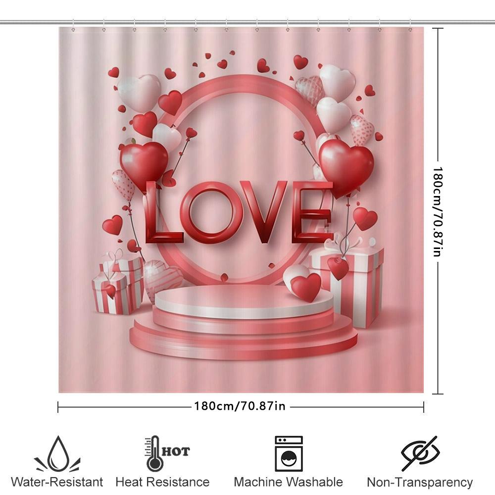 Pink Red Heart Balloon Shower Curtain Romantic Decor Bathroom Accessories Gift For Valentine'S Day Decoration