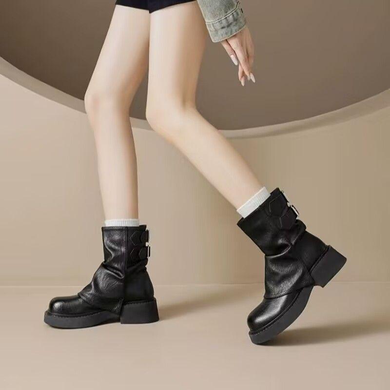 Fashion Booties Height Increasing Spring Autumn Leather New In Woman Short Shoes Trend 2025 Chic and Elegant Pu 39 Ankle Boots for Women