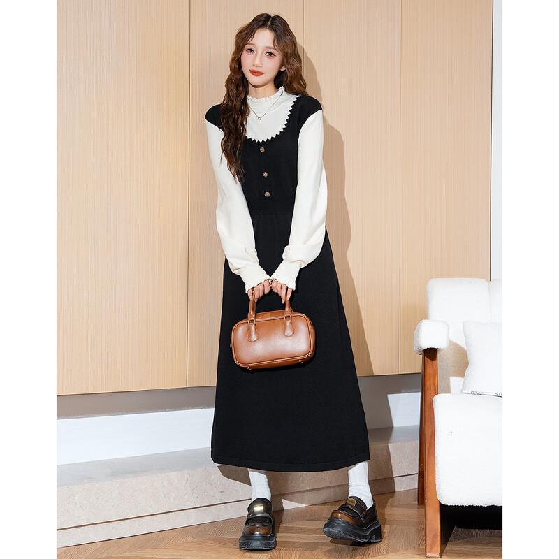 

TonLion Women s Faux Two-Piece Vest Long Sleeve Dress S