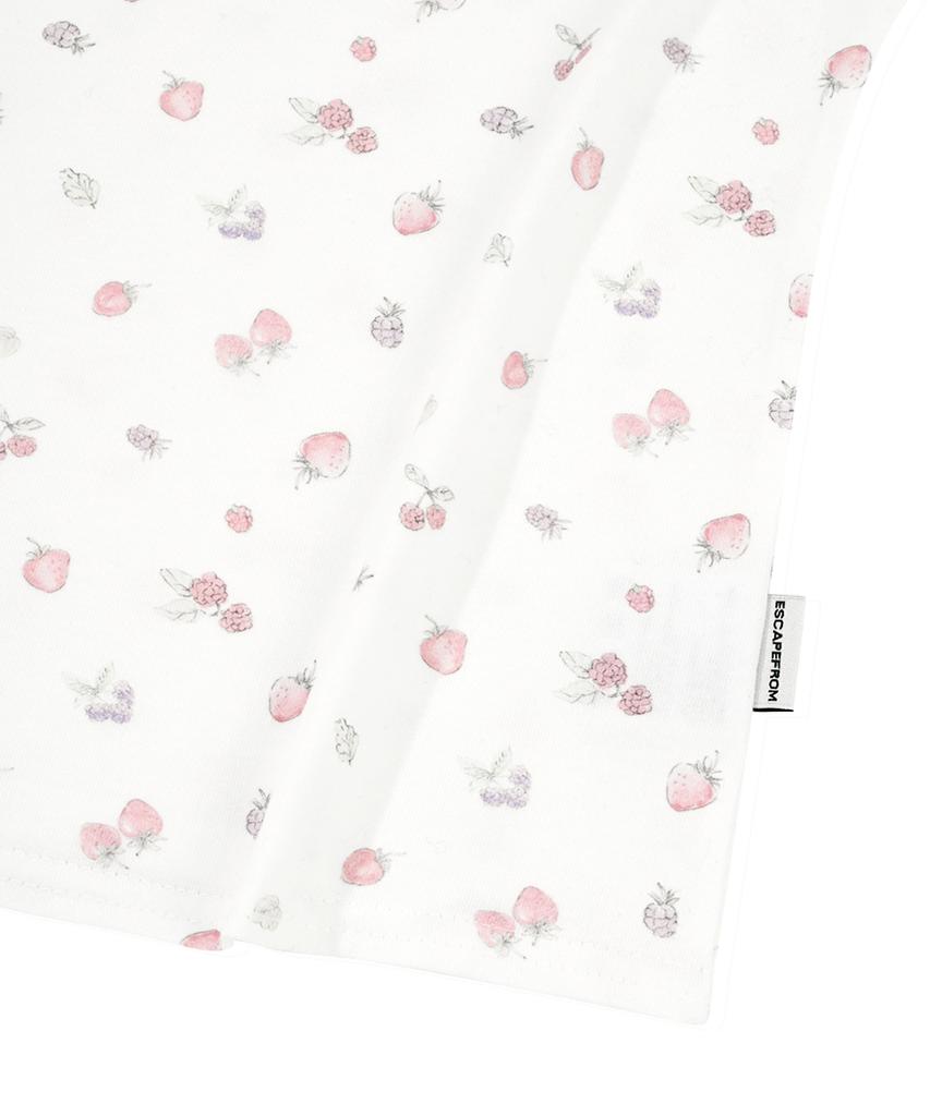 ESCAPEFROM Escf Logo Collage And Vintage Strawberry Full Print Slim Fit Short Sleeve T-Shirt Ivory