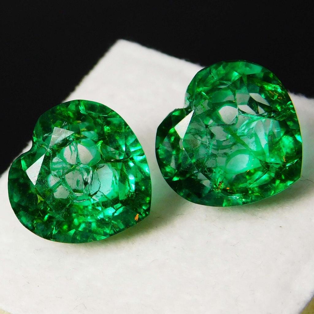 Natural Green Emerald Loose Gemstone 12 ct Heart Shape Pair for Jewelry Making and Gem Collections