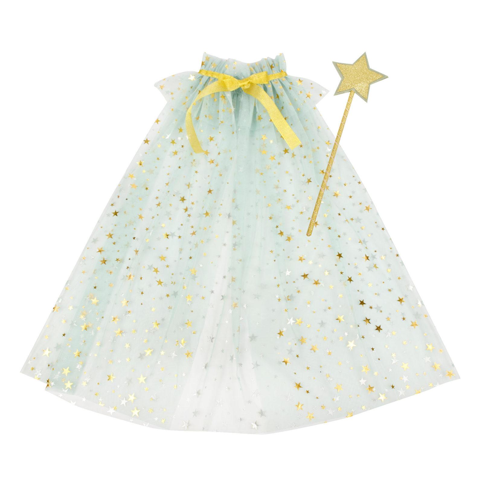 

1 комплект детской накидки «Звездная фея», регулируемый вырез горловины, реквизит в виде волшебной палочки для дня рождения и сценических выступлений