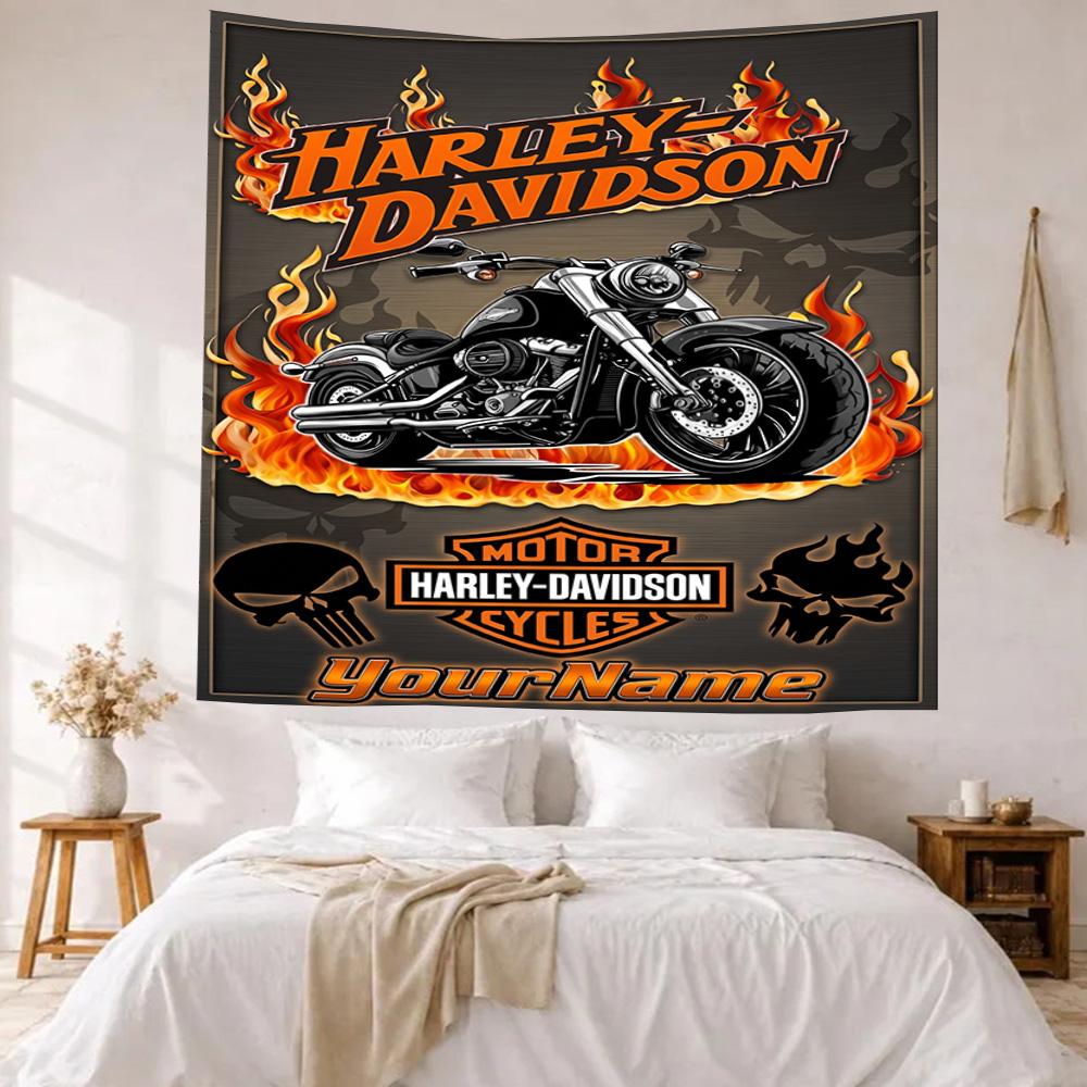 Harleydavidson Motorcycles Custom Your Name Wall Decor Tapestry Art For Pet Memorial Birthdaywedding Party Backdrop Family Gift